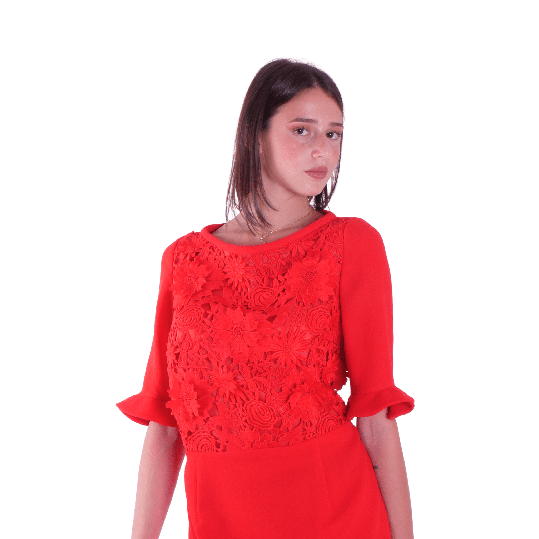 Tubino con fiori in pizzo rosso Gianni Accardi